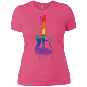 Rainbow guitar LGBT Pride pink tshirt for women & music lover