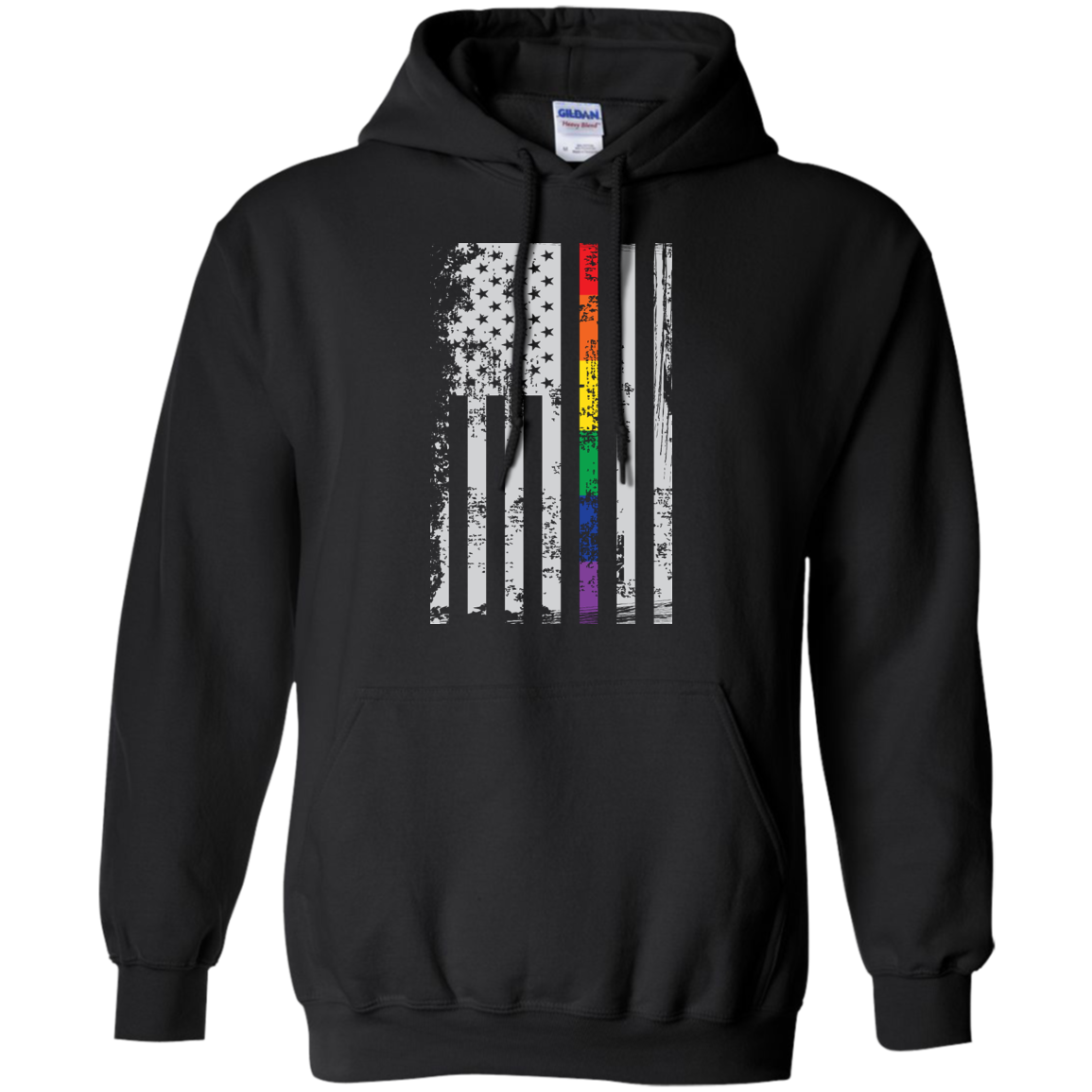 Rainbow Pride USA Flag Strip black Hoodie for men & women