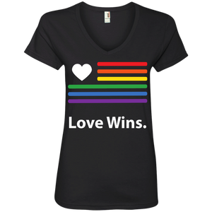 "LGBT Flag Love Wins" Black Pride Shirt for women LGBT Flag printed v-neck tshirt for women