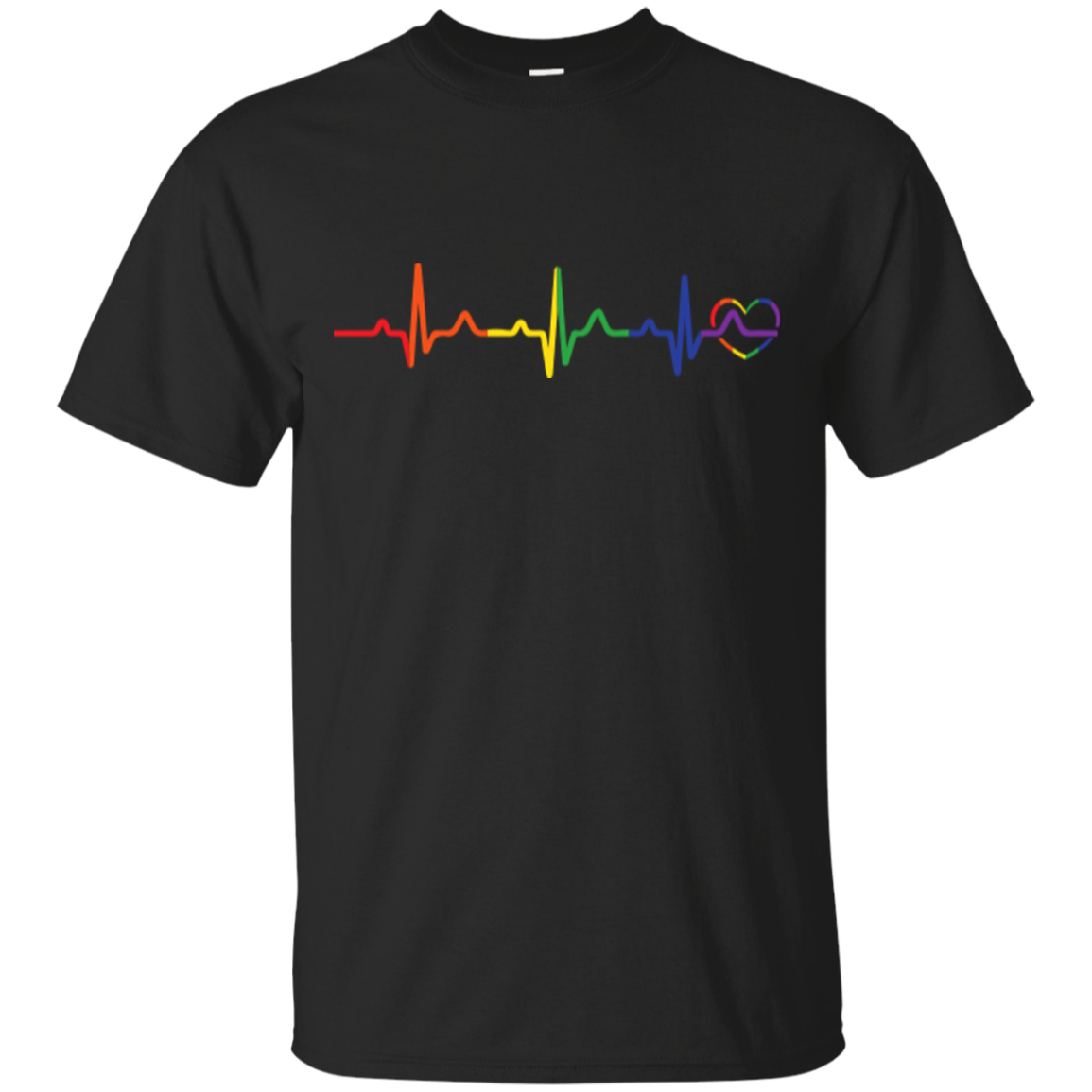 Rainbow Heartbeat Gay Pride Black T Shirt