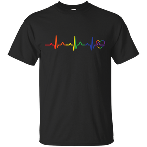 Rainbow Heartbeat Gay Pride Black T Shirt