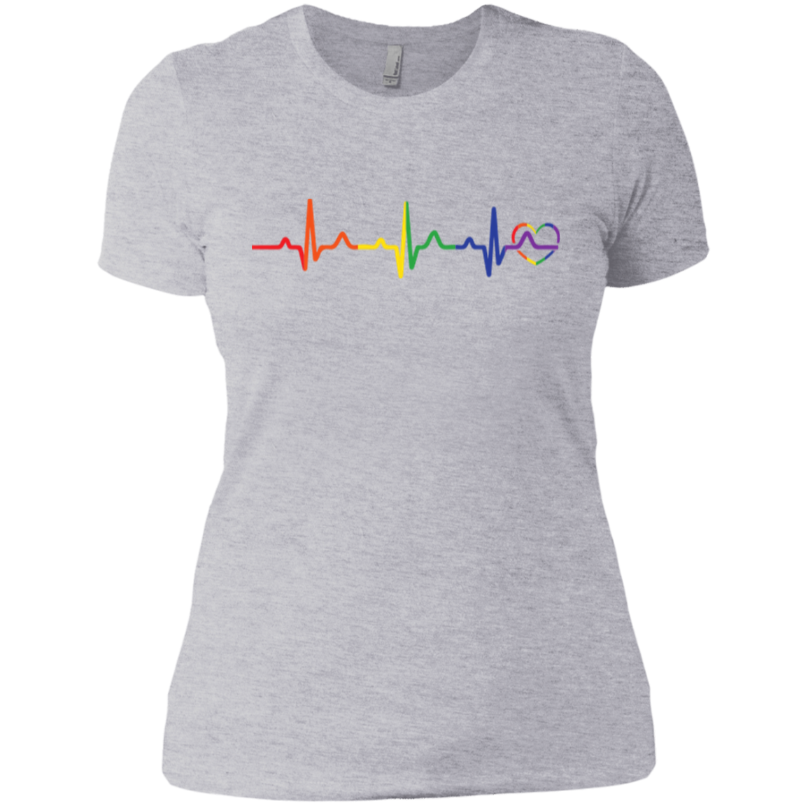 Rainbow Heartbeat Gay Pride grey round neck tshirt for women