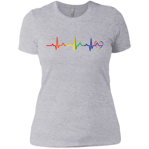 Rainbow Heartbeat Gay Pride grey round neck tshirt for women