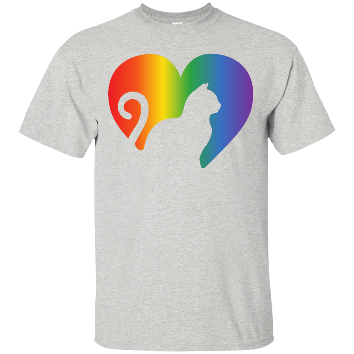 Rainbow Cat Heart LGBT Pride grey Shirt | Affordable LGBT T-shirt