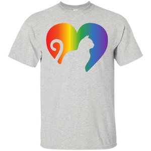 Rainbow Cat Heart LGBT Pride grey Shirt | Affordable LGBT T-shirt