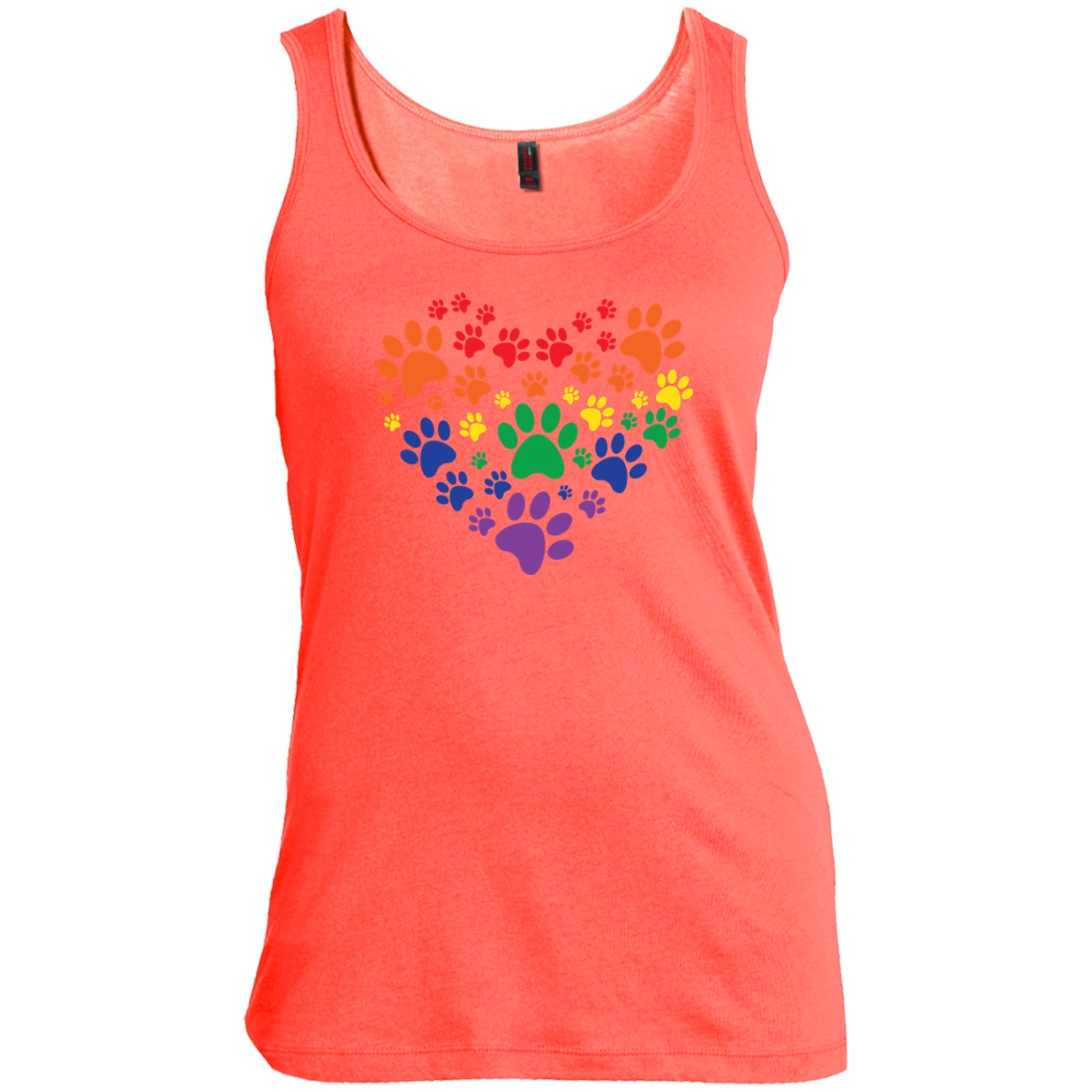 Rainbow Paw Print Love orange tank top for women