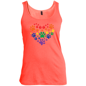 Rainbow Paw Print Love orange tank top for women