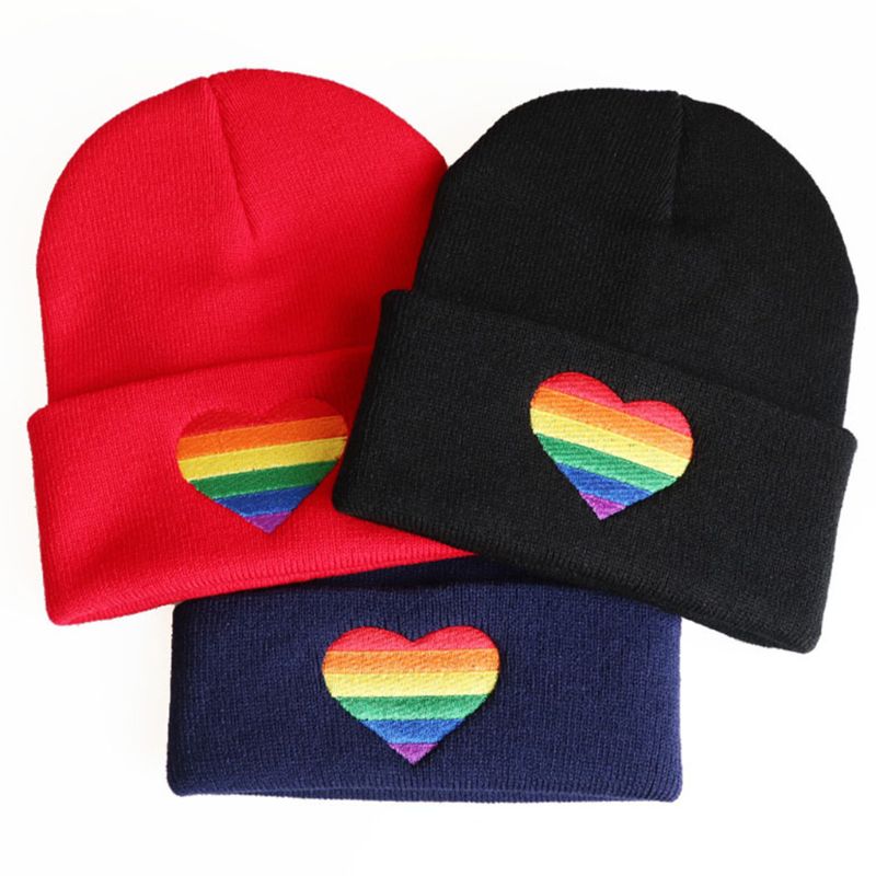 Rainbow Pride Heart Knitted Beanie