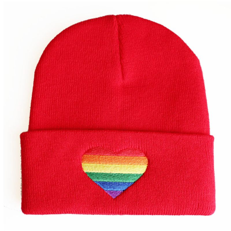 Rainbow Pride Heart Knitted Beanie