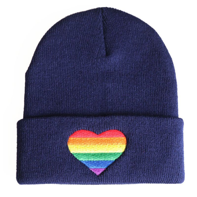 Rainbow Pride Heart Knitted Beanie