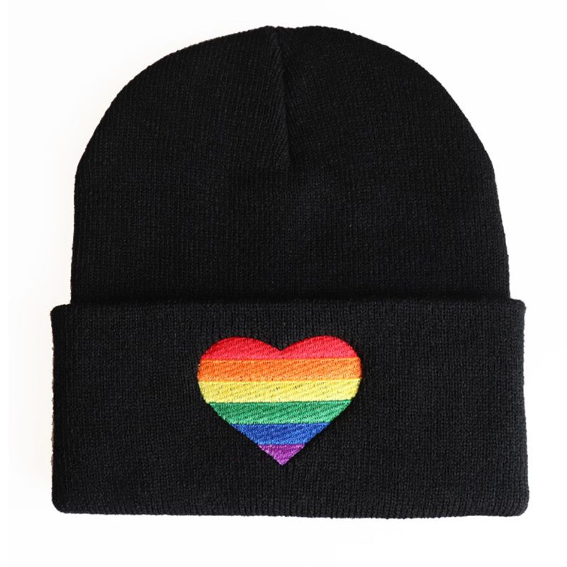 Rainbow Pride Heart Knitted Beanie