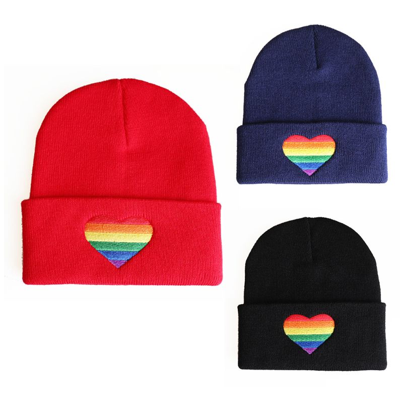 Rainbow Pride Heart Knitted Beanie