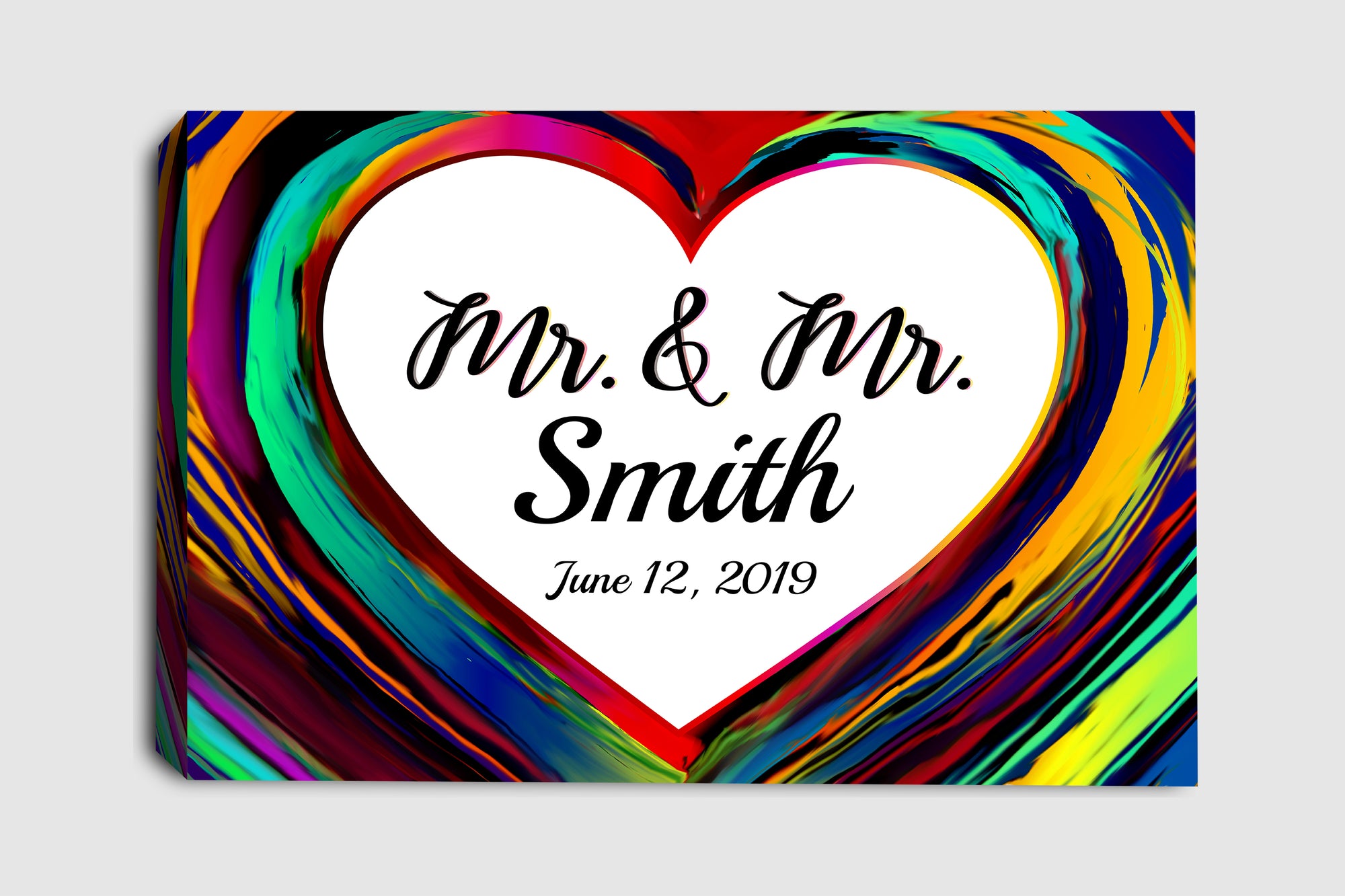 Personalized Rainbow Pride Heart Mr. & Mr. Canvas