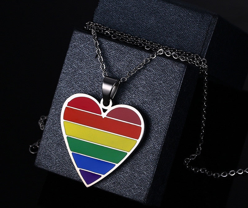 Pride Rainbow Stainless Steel Heart Necklace