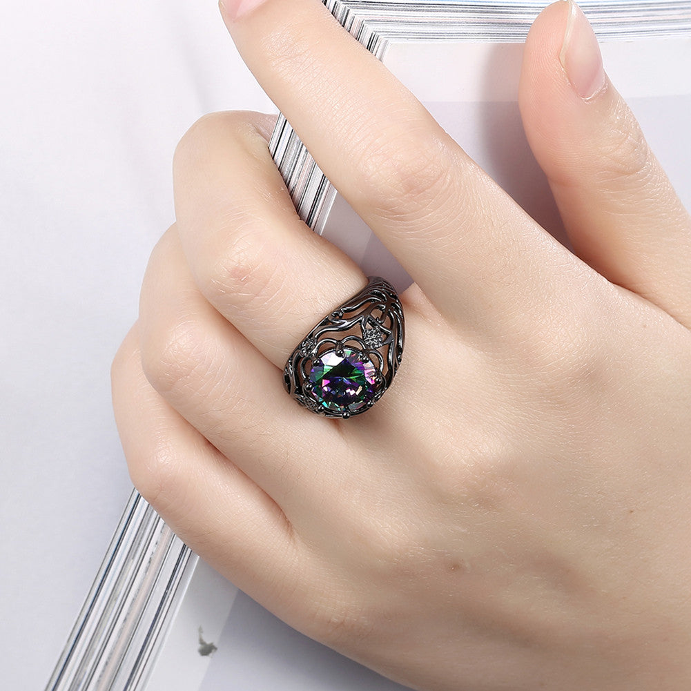 Rainbow Vintage Ring Black Gold Plated