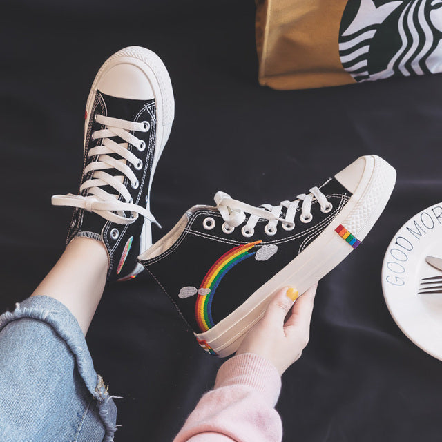 New Women's Rainbow Canvas Shoes - Low and High top