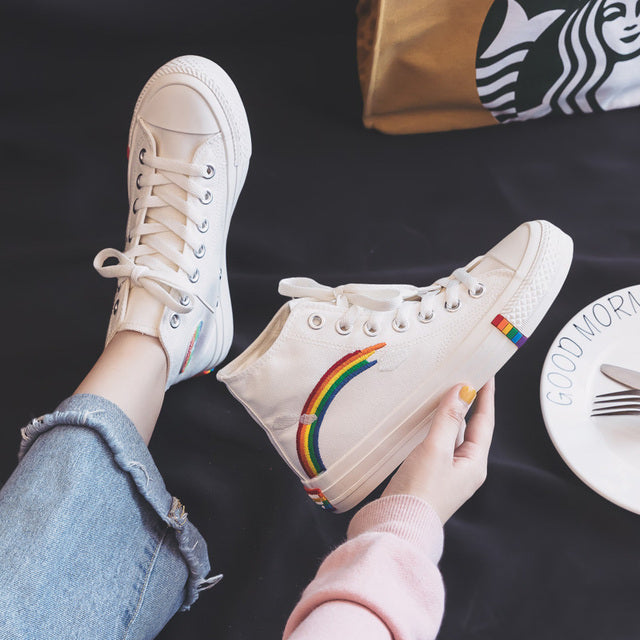 New Women's Rainbow Canvas Shoes - Low and High top