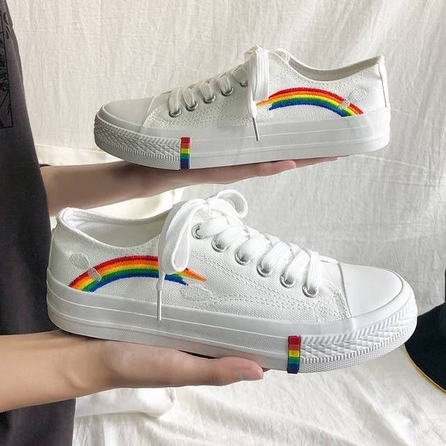 New Women's Rainbow Canvas Shoes - Low and High top