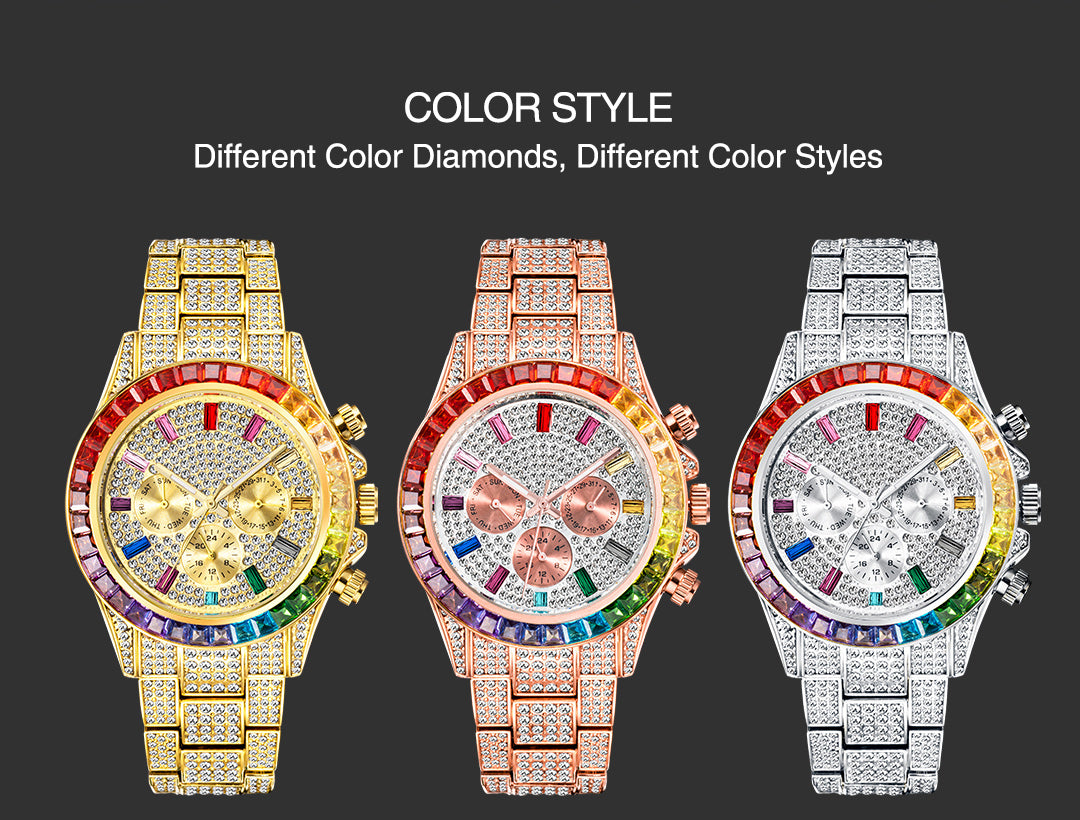 Rainbow Diamond Quartz  Wristwatch