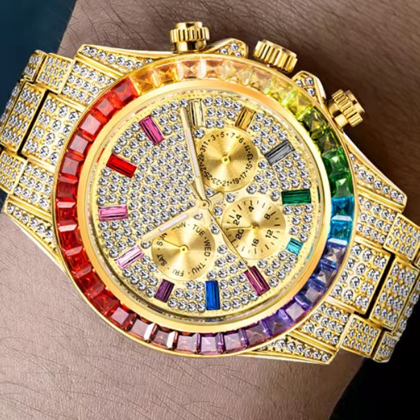 Rainbow Diamond Quartz  Wristwatch