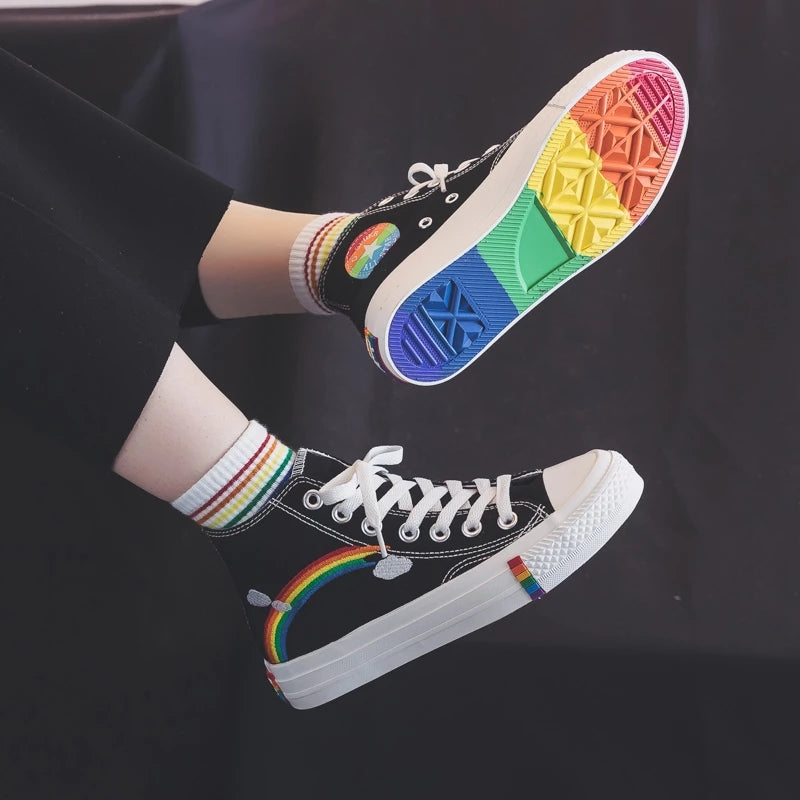 New Women's Rainbow Canvas Shoes - Low and High top