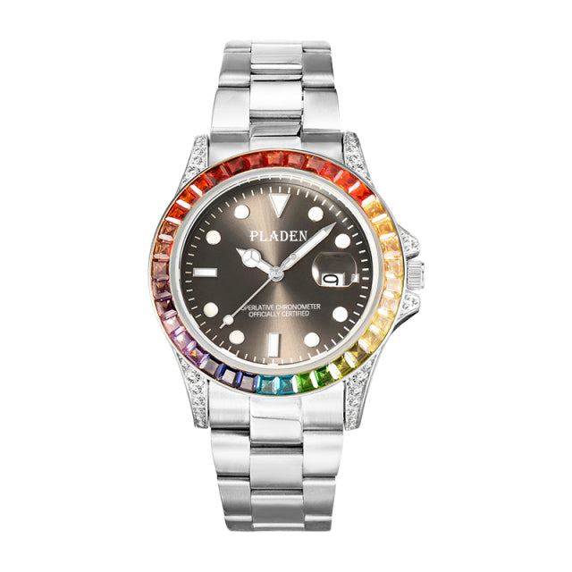 Rainbow Diamond Platinum Men's Watch