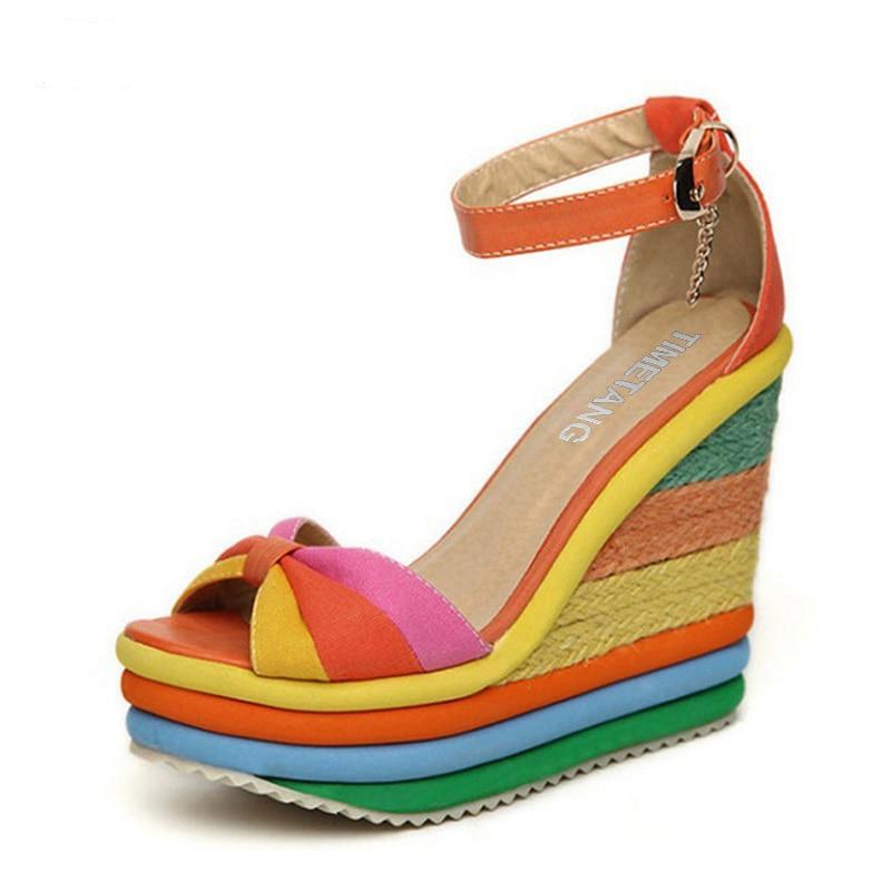 Rainbow Thick Sole Sponge High Heels