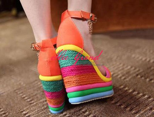 Rainbow Thick Sole Sponge High Heels