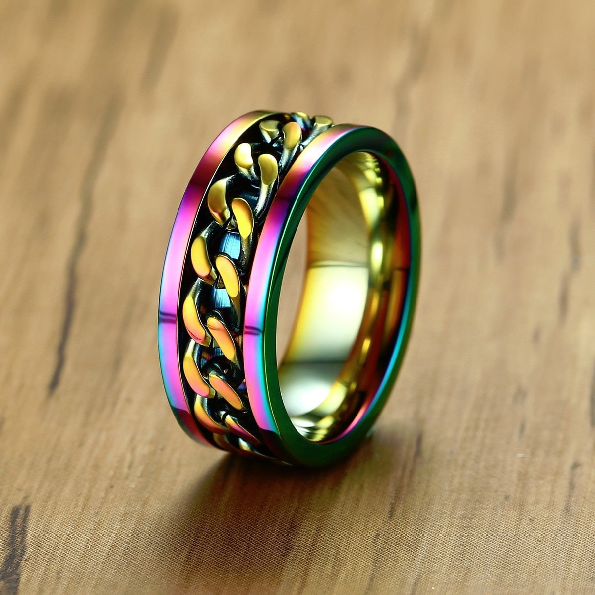 Rainbow Pride Chain Spinner Ring