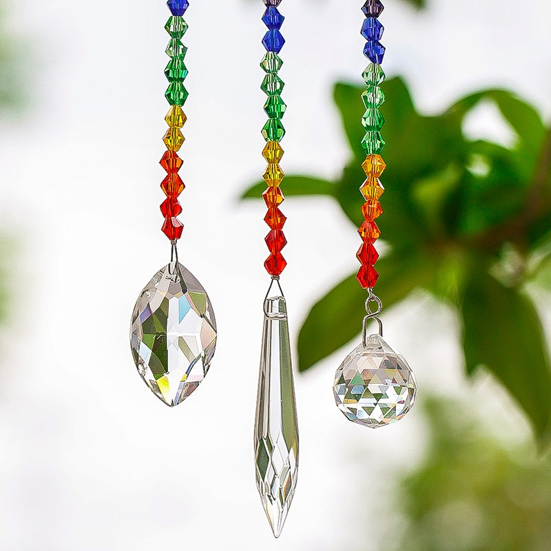 Crystal Prism Rainbow Octogon Chakra Hanging Suncatcher - Home Garden Decoration [Set of 3]