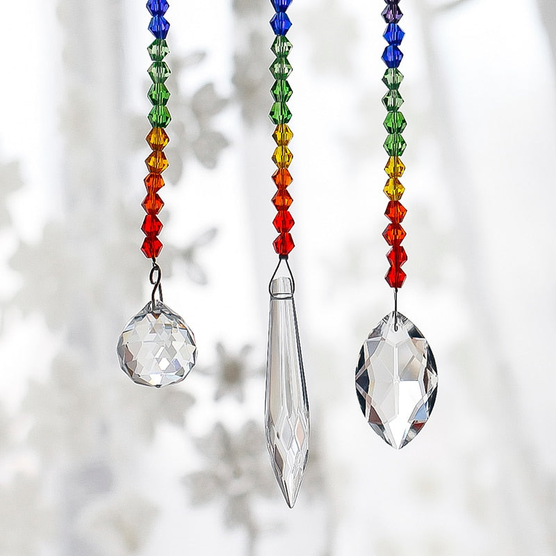 Crystal Prism Rainbow Octogon Chakra Hanging Suncatcher - Home Garden Decoration [Set of 3]